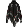 Plus Size Turtleneck Plaid Fringe Cape Sweater
