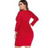 Long Sleeve Cinched Slit Surplice Plus Size Bodycon Dress