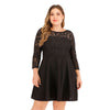 Plus Size Lace Solid Color Dress Women Long Sleeve Dress