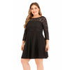 Plus Size Lace Solid Color Dress Women Long Sleeve Dress