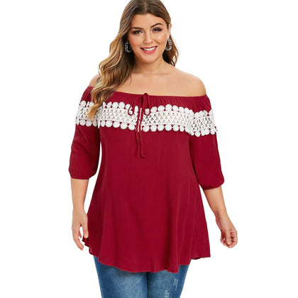 Plus Size Guipure Lace Off The Shoulder Blouse