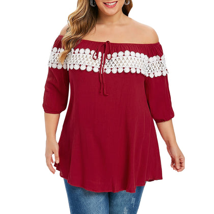 Plus Size Guipure Lace Off The Shoulder Blouse