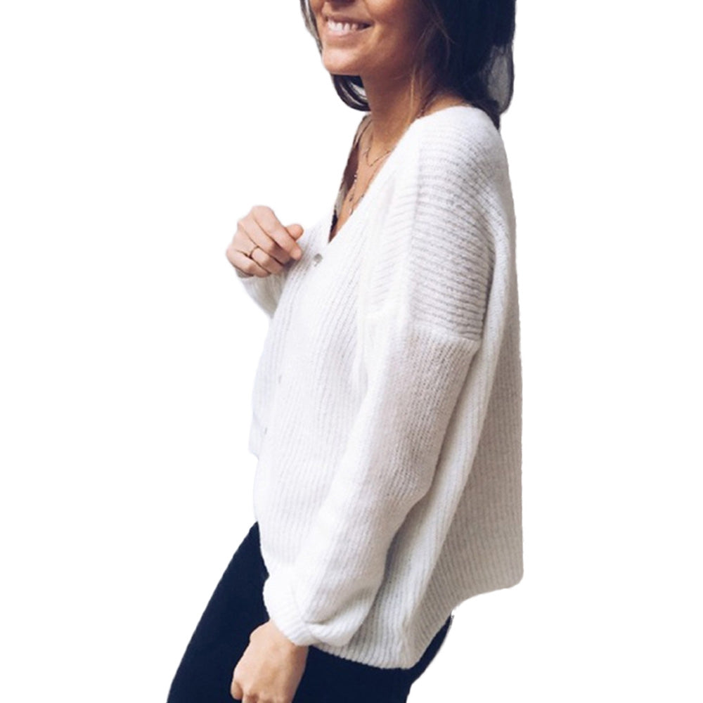 Women Cardigan Button Sweater V-neck Long Sleeves Blouse Loose Tops