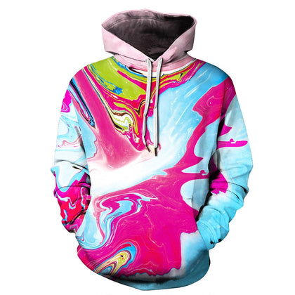 QYXH - 030 Loose Hooded Sweatshirt Colorful Painting Digital Printing Men Pullover