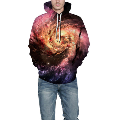 QYXH - 056 Men Hooded Sweatshirt Sky 3D Digital Printing Loose Pullover