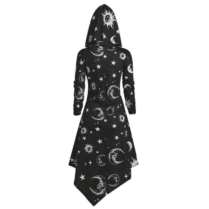 Skull Sun and Moon Lace Up Halloween Hooded Dress