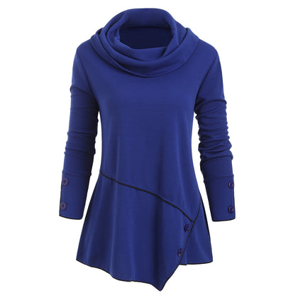 Cowl Neck Buttons Asymmetric Top