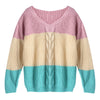 V-neck Multi-colour Patchwork Pullover for Women