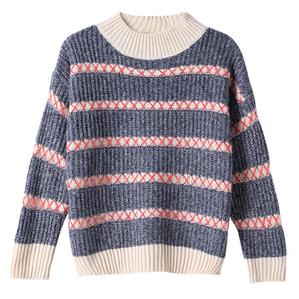 Knit Sweater Round Collar Long Sleeve Loose-fitting Women Pullover