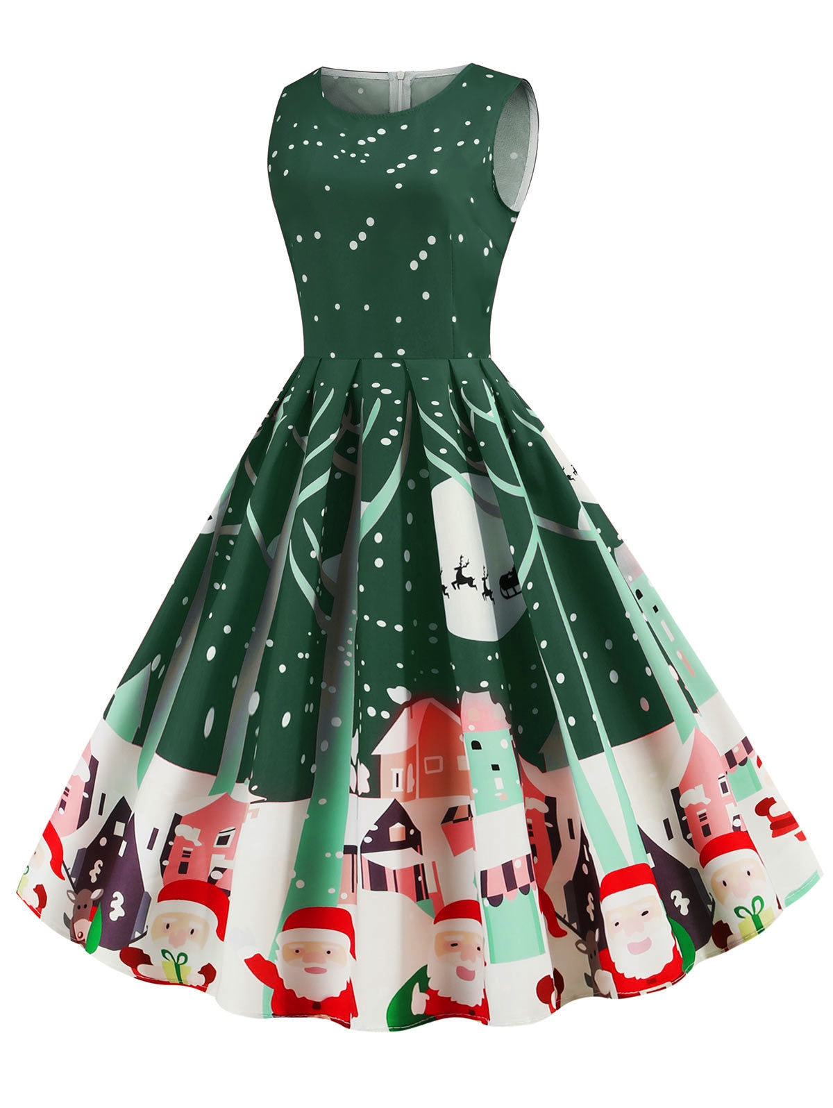 Santa Claus Snowflake Reindeer Christmas A Line Dress