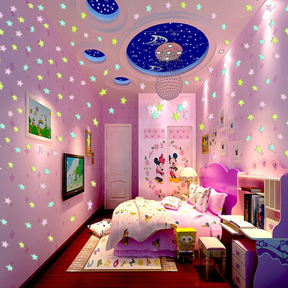 Luminous Star Wall Stickers Bedroom Living Room Home DIY 100pcs