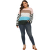 Plus Size Striped Colorblock Crew Neck Sweater