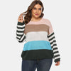 Plus Size Striped Colorblock Crew Neck Sweater