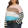 Plus Size Striped Colorblock Crew Neck Sweater