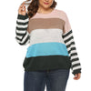 Plus Size Striped Colorblock Crew Neck Sweater