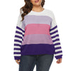 Plus Size Striped Colorblock Crew Neck Sweater
