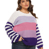 Plus Size Striped Colorblock Crew Neck Sweater