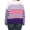 Plus Size Striped Colorblock Crew Neck Sweater