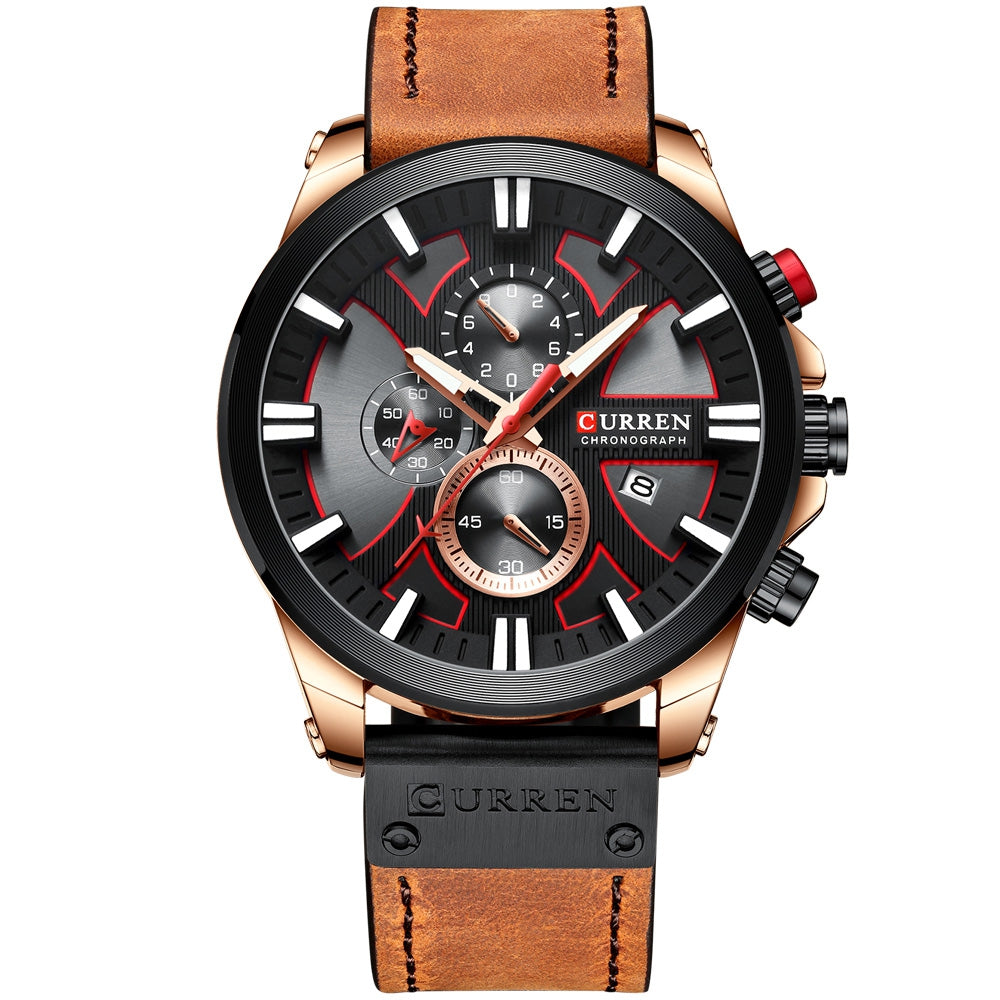 CURREN 8346 Men's Business Round Six-pin Watch Multi-function Waterproof Leather Band Watches with Calendar