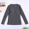 V-neck Button Pullover Sweater Long-sleeved Slim Stretch Solid Color