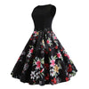 Round Collar Sleeves Flower Print Patchwork Bow Belted A Line Dress