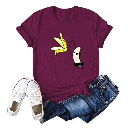 Banana Strip Printed Short Sleeve T-shirt for Women