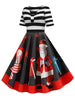 Santa Claus Striped Gathered Christmas Dress