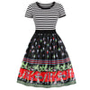 Women Vintage Dress Round Collar Short Sleeve for Summer