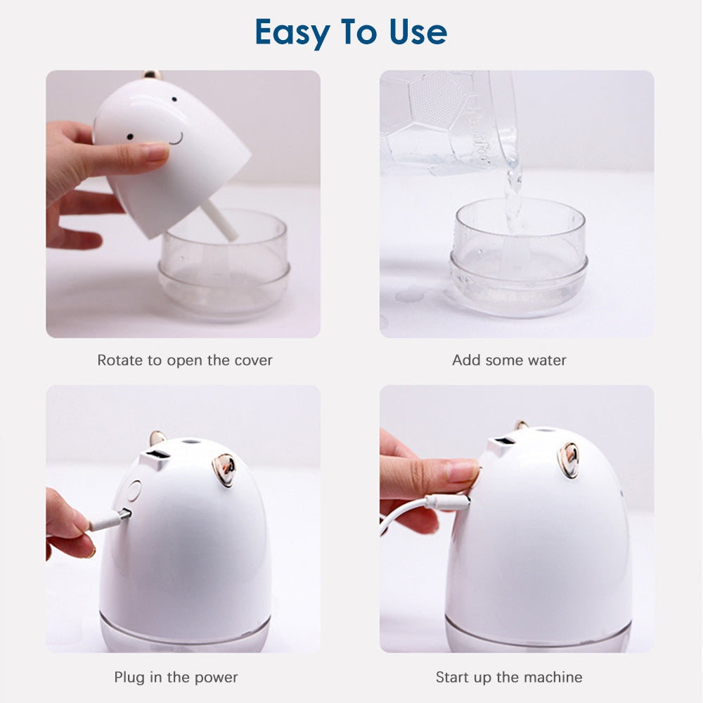 220ml Cute Bear Air Humidifier with Colorful LED Light