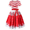 Christmas Santa Claus Stripe Print Belted Vintage Flare Dress