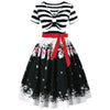 Christmas Santa Claus Stripe Print Belted Vintage Flare Dress