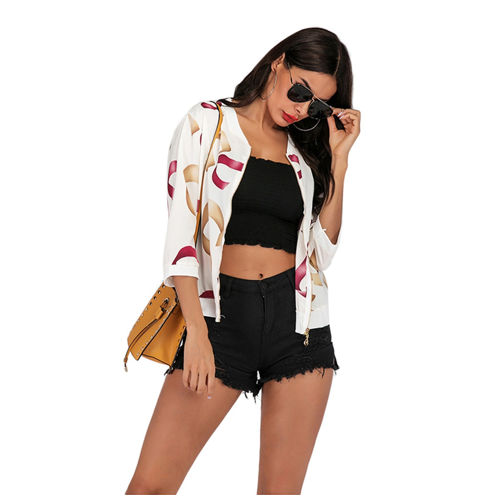 Printed Jacket with Zipper Coat for Women