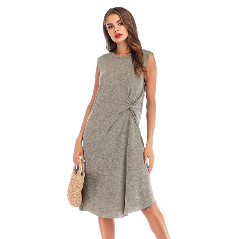 Round Neck Sleeveless Knot Casual Dress for Women