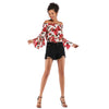 Printed Off-shoulder Flare Sleeve Top for Women