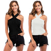 Solid Off-shoulder Top with Cross Straps Shirt for Women