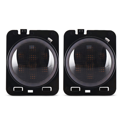 One Pair of Headlights Car Front LED Turn Signal Blinker Amber Light White Halo for Jeep Wrangler