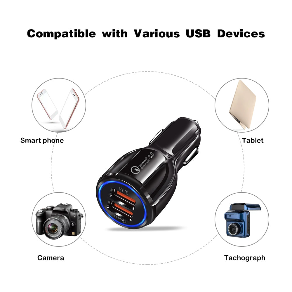 USB Car Charger with Dual QC3.0 Port 12 - 24V