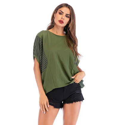 Round Neck Loose Bat Sleeves T-shirt