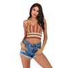 Plaid Striped V-neck Spaghetti Straps Crop Top