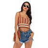 Plaid Striped V-neck Spaghetti Straps Crop Top