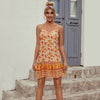 Fashionable Floral Mini Dress Spaghetti Strap Sleeveless V Neck for Summer Beach