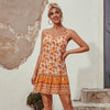 Fashionable Floral Mini Dress Spaghetti Strap Sleeveless V Neck for Summer Beach