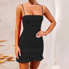 Ruffled Dress Women Sexy Spaghetti Strap Folds Mini Female Party Dresses