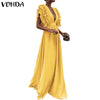 Party Sundress Beach Summer Dress V-Neck Butterfly Sleeve Ruffled Maxi Long 2022 VONDA Plus Size Vestidos Femininas S-5XL