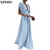 Party Sundress Beach Summer Dress V-Neck Butterfly Sleeve Ruffled Maxi Long 2022 VONDA Plus Size Vestidos Femininas S-5XL