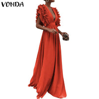 Party Sundress Beach Summer Dress V-Neck Butterfly Sleeve Ruffled Maxi Long 2022 VONDA Plus Size Vestidos Femininas S-5XL