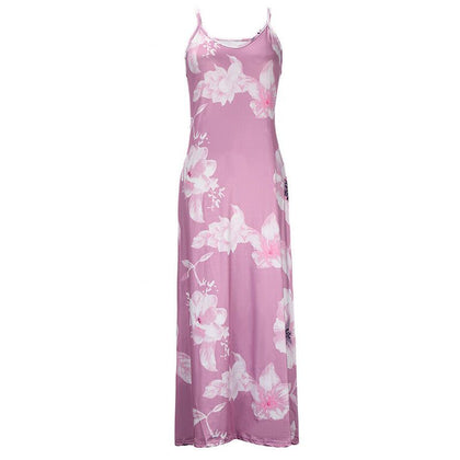 Boho Spaghetti Strap Floral Sling Dress Vintage Flower Print Sleeveless Long Maxi Dresses