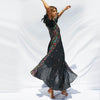 Women Summer Casual Button Long Loose Robe Floral Print Kimono Flare Sleeve Beach Dress