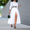 Long Sleeve Shirt Womens Vintage Solid Color Dresses Sexy Split Party Dress