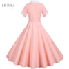 Elegant Fashion Office Dresses For Ladies 2022 New Short Sleeve Notched Retro Party Vintage Beading Womens Summer Dress Pink